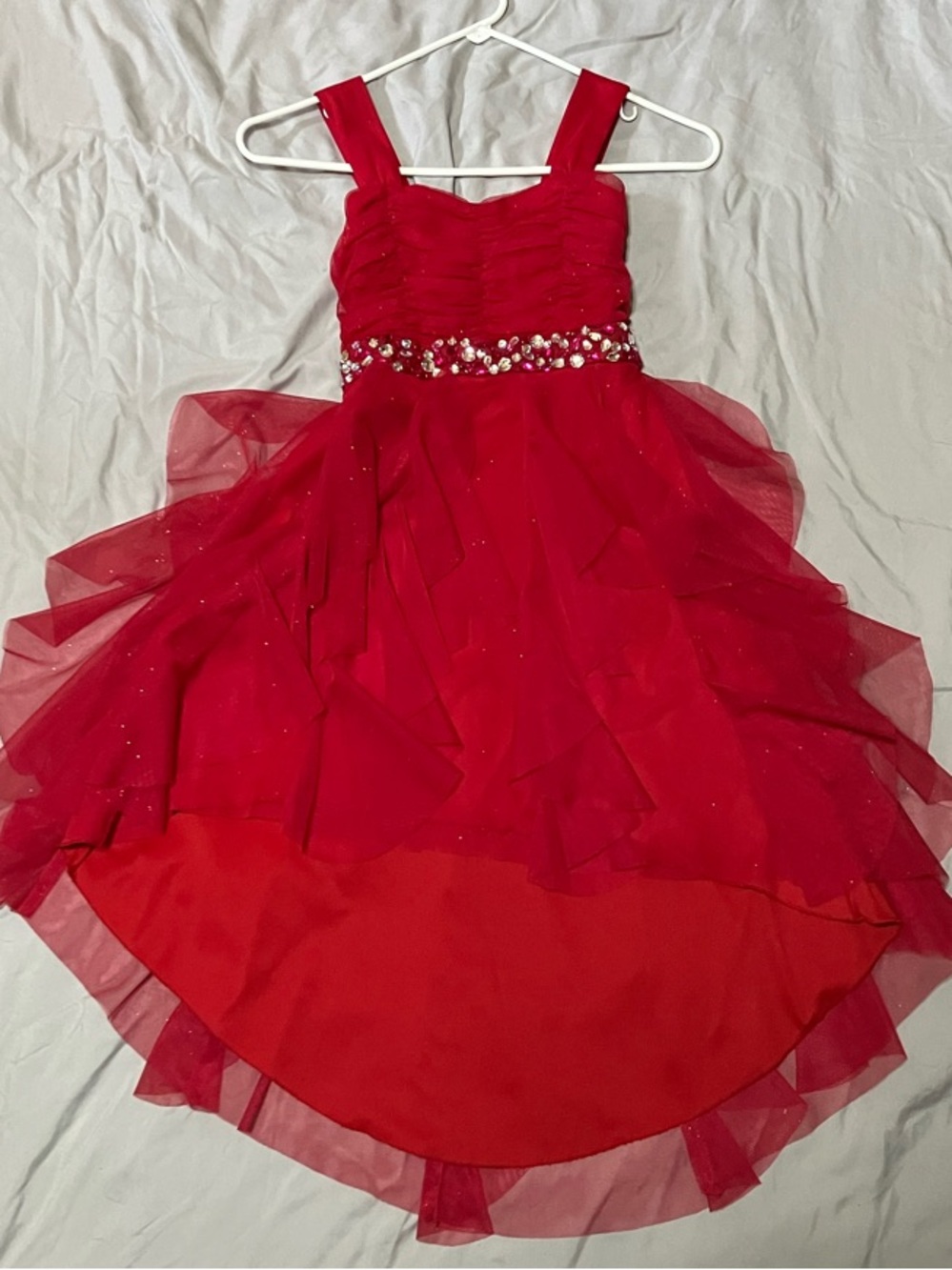 Rare Editions Red Layered Tulle Dress with Jewel Waist